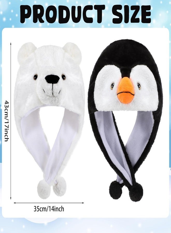 Cutecrop 2 Pcs Animal Plush Hats Cute Penguin and Polar Bear Plush Hats Winter Soft Warm Funny Beanies for Boys Girls Teen Women Men Christmas Party Winter Costume - Image 4